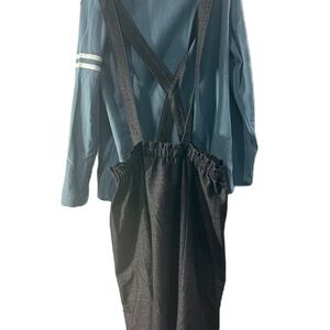 Tottini Blue Long Sleeve Top with Black Denim Suspender Skirt NWT